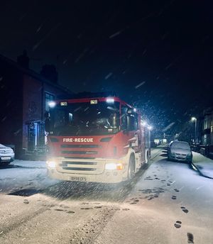 Fire crews attended the chimney fire last night in snowy conditions. Picture: Oswestry Fire Station