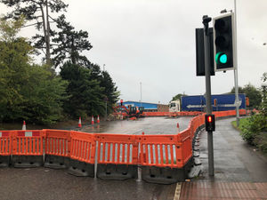 Traffic lights at the A449 junction with Broadlands