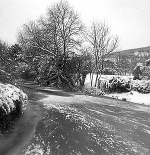 The frozen River Clun at Clun Bridge. Photo: Carol Sherwood.