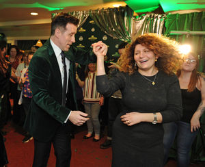 Anton Du Beke, dances with lead care manager Ermira Marku, during his suprise visit, at Sunrise of Tettenhall, Wolverhampton..
