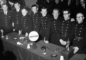 This picture from the past shows the Whitchurch fire station quiz team which won the national finals of a fire service national quiz competition. We think the photograph dates from the 1950s. Far left is Jock Buckley of Shrewsbury, who was training firemen at Whitchurch. 