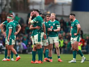 James Ryan, centre, and Ireland react to their loss against France