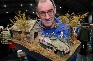 Secretary of the Shropshire Scale Modellers club Andrew Tomlinson with a model by Trevor Parfitt