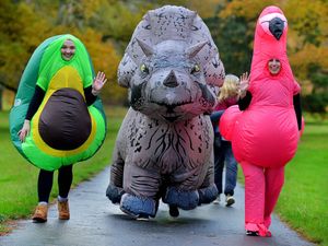 Supporting image for story: WATCH: Inflatable walkers raise a laugh for serious message