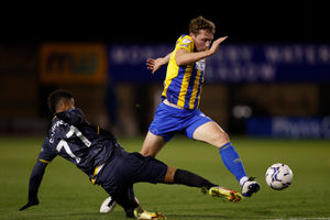 Matthew Pennington of Shrewsbury Town and Chem Campbell of Wolverhampton Wanderers U21s. (AMA)