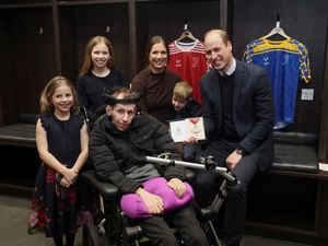 The Prince of Wales poses for a photo with Rob Burrow, his wife Lindsey and their children Maya (left), Macy and Jackson during a visit to Headingley Stadium, Leeds in January 2024