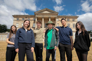 Pictured is Georgia Thomas of Anwyl Homes with pupils (L/R) Chloe, Marcel, Matthew, Luke and Myah