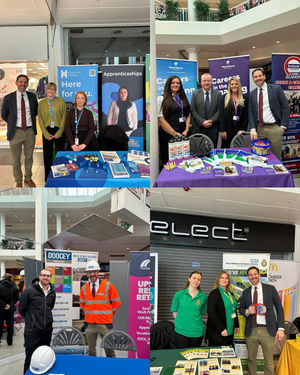 Alex Ballinger MP with representatives from Halesowen College, West Brom Building Society, Doocey Groundworks, and West Midlands Ambulance Service.