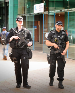 Armed police at Wolverhampton bus station today