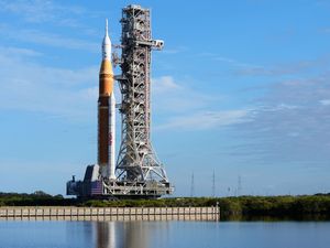 Supporting image for story: Nasa rolls out rocket for first mission in decades to take crew around moon