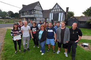 Cast and crew gather outside Manor House in West Bromwich, which is among the spooky locations used for the movie