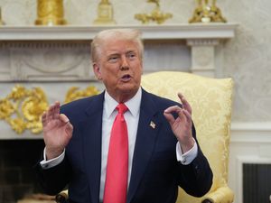 US President Donald Trump during a bilateral meeting with Taoiseach Micheal Martin (Naill Carson/PA)