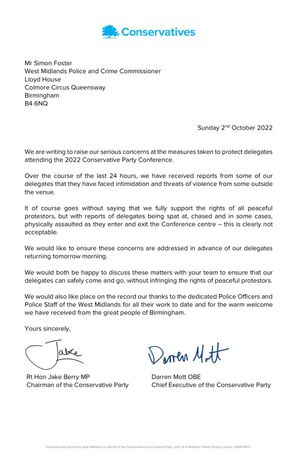 The letter that has been sent to the West Midlands PCC Simon Foster