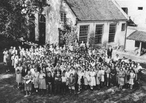 Shrewsbury-Zutphen exchange visit, 1947, taken on the return exchange in Zutphen, Holland. Various visits were organised were included such as a trip to Amsterdam.