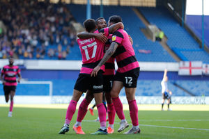 Ryan Bowman of Shrewsbury Town celebrates with his team mates after scoring a goal to make it 1-1. (AMA)