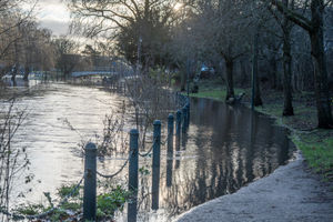 The flooding has closed off parts of the town centre.