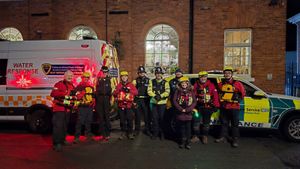 Police officers with West Mercia Search and Rescue volunteers in Shrewsbury
