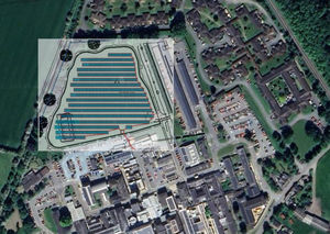 If approved, hundreds of solar panels would be installed on a playing field to the north of the hospital. Photo: Google/ZLC Energy