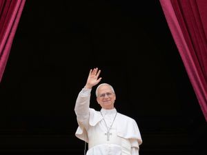 Pope Leo XIV appears on the central balcony of St Peter’s Basilica at the Vatican to bless the crowd below