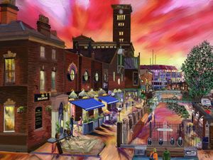 Supporting image for story: Painting captures Birmingham's Black Sabbath bench