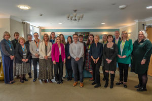 Picture is a group photo of attendees of the Casey Commission team's visit to New Fairholme Nursing Home in Oswestry on 13 March 2026, including representatives of Partners in Care and its members, and representatives of Shropshire Council and  NHS Shropshire, Telford & Wrekin