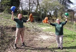 Primate keeper Louisa Dorrington and section leader Pat Stevens celebrate the start of work on the new orangutan enclosure