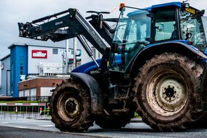 A tractor outside Muller's Market Drayton home