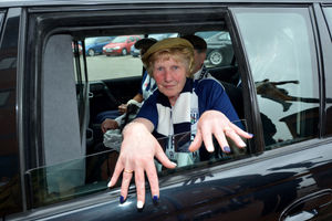 Karin shows off her Albion-coloured nails