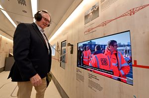 Severn Valley Railway vice chairman Mike Ball tries out an activity on the train