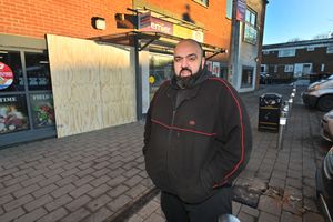 Premier Brookside Supermarket with shopkeeper 'Bigge', pictured with the damage after a car collided with the front of the building