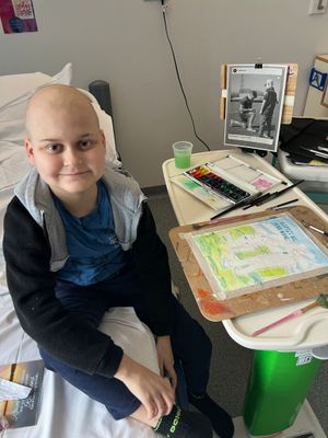 Sammy in hospital - painting an encounter with rugby star George Ford