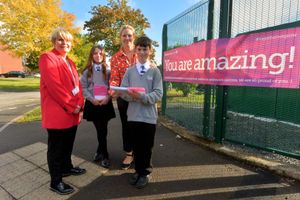 Headteacher Julie Johnson with the head of Grange Primary School, which is also part of the Trust. Pupils are: Jess Thomas 11 and Billie Hart 11