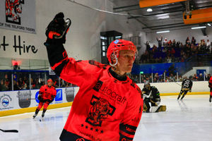 Rhodes Mitchell-King celebrates scoring for Telford Tigers.