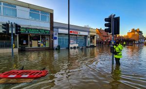 The flooding in Coleham on Friday. Photo: Owain Betts