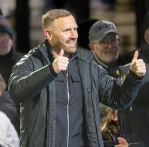Hednesford Town manager Gavin Hurren against FC United of Manchester on Saturday (Picture: Jim Wall)