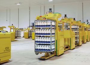 Robot forklifts in action at Arla Foods Aylesbury milk processing site (Pic: EK Robotics)