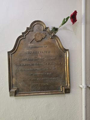 The Harry Patch Memorial Plaque at Holy Trinity, Hadley
