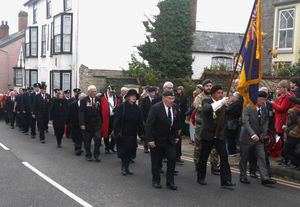 The parade makes its way from the Baptist Church to the war memorial in Kington. Pic by Karen Compton