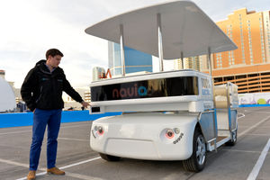 A driverless shuttle in Las Vegas