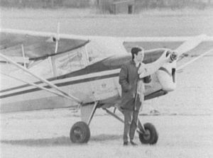 A still from an episode in the late 1960s, where waitress Marilyn Gates chased a drug dealer by aeroplane to France