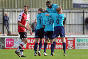 Sam Smith scores for AFC Telford United away to Woking earlier in the season.