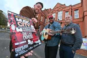 Organiser Ben Bagley, Stafford musician Sandy Stanton and chief executive of Wolverhampton Arts Centre Trevelyan Wright are getting ready for the Music City festival. Photo: Steve Leath