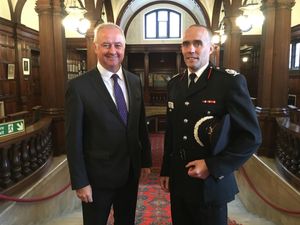 Staffordshire Police Fire And Crime Commissioner Ben Adams With Chief Fire Officer Rob Barber. Photo by Staffordshire LDR Kerry Ashdown. Free for use by all LDRS partners