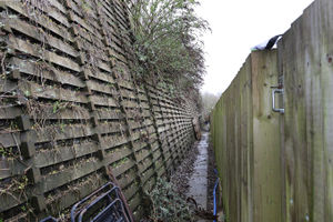 Collapsing wall at Goodrich Mews, Dudley. Credit: Phil Blagg Photography