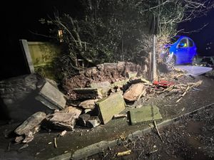 Supporting image for story: Wall reduced to rubble after car smashes into it in Oswestry  