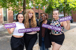 Michaela Dawson (aged 18), Rosie Humphries (aged 18), Andrea Mayindu (aged 19) and Isabell Whitehouse top grade Legal Services students 