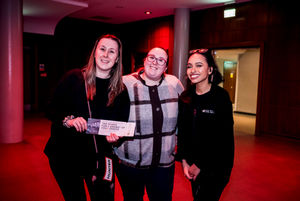 University of Wolverhampton at The Halls' 500,000th visitor Laura Graham (far left)

Assistant Box Office Manger Charlie Wilson (far right)