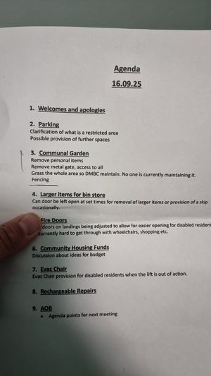The meeting's agenda. Photo: Councillor Andrew Tromans