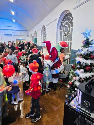Dancing and cheer, at the Global Santa Disco. 