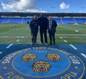 Former England striker Emile Heskey (centre) at Shrewsbury Town with Steve Maden (right) and John Rhodes (left). 